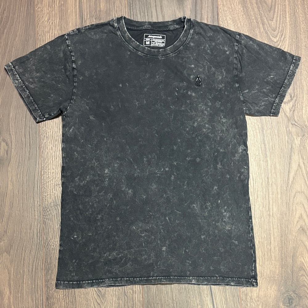 Aeropostale Men’s Washed Black A87 Embroidered Cotton Tee Size M
